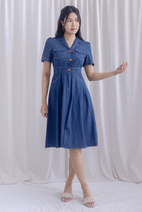 Ford Sleeved Denim Buttons Dress In Mid Denim