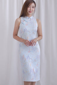 Forture Emboss Embro Cheong Sam Dress In Blue