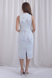 Forture Emboss Embro Cheong Sam Dress In Blue