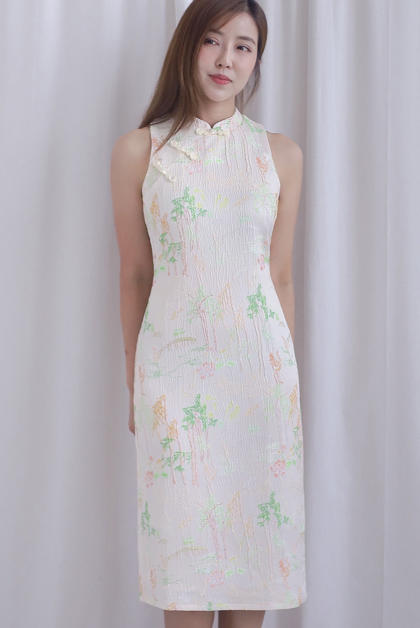 Forture Emboss Embro Cheong Sam Dress In Yellow