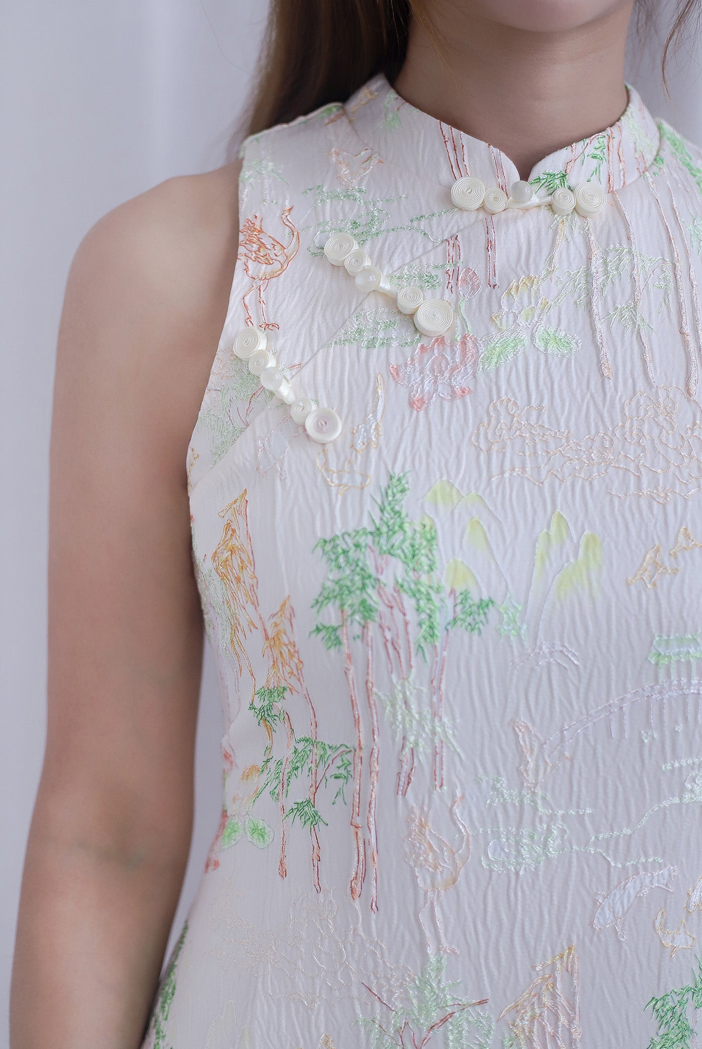 Forture Emboss Embro Cheong Sam Dress In Yellow