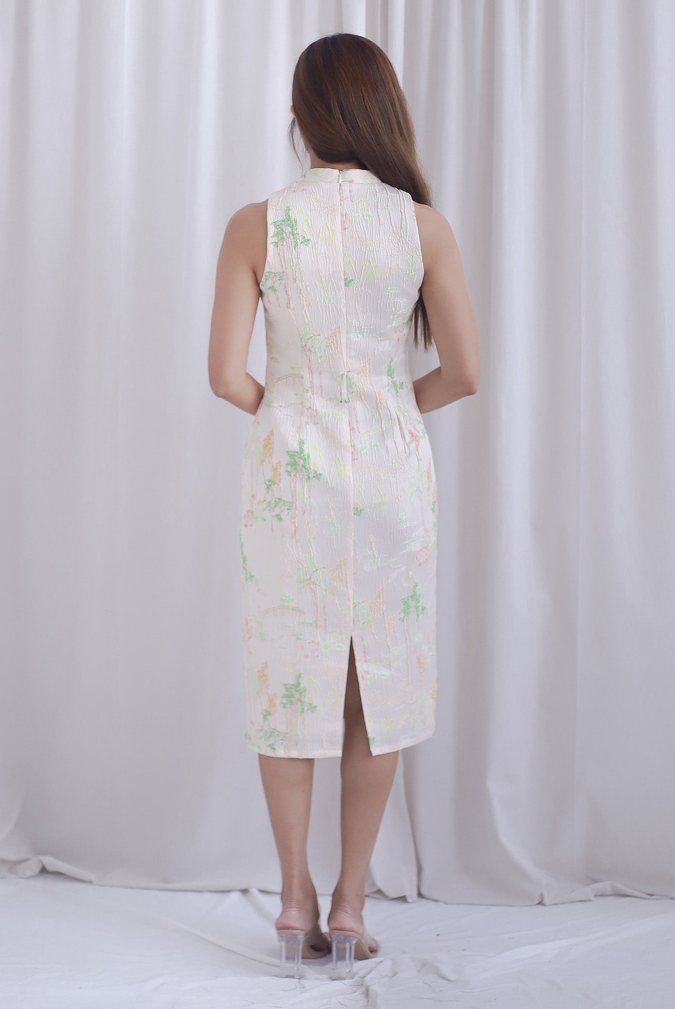 Forture Emboss Embro Cheong Sam Dress In Yellow