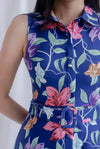 Frances Hidden Front Zip Shirt Dress In Navy Blue