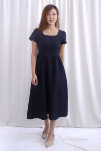 Gabrielle Panel Empire Waist Midi Skater Dress In Black