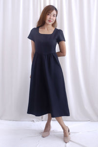 Gabrielle Panel Empire Waist Midi Skater Dress In Black