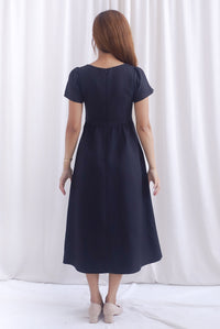 Gabrielle Panel Empire Waist Midi Skater Dress In Black
