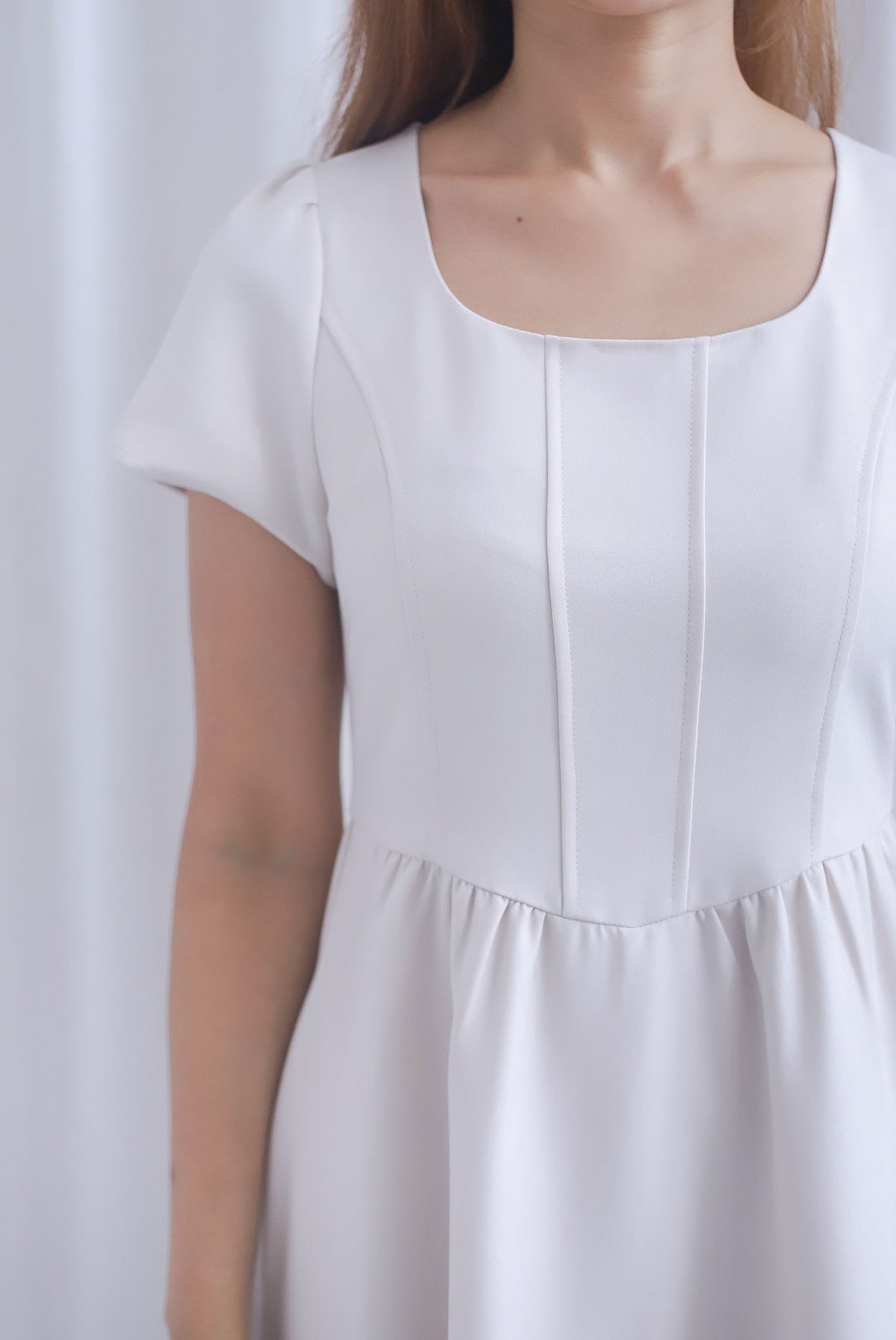 Gabrielle Panel Empire Waist Midi Skater Dress In Cream