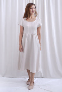 Gabrielle Panel Empire Waist Midi Skater Dress In Cream