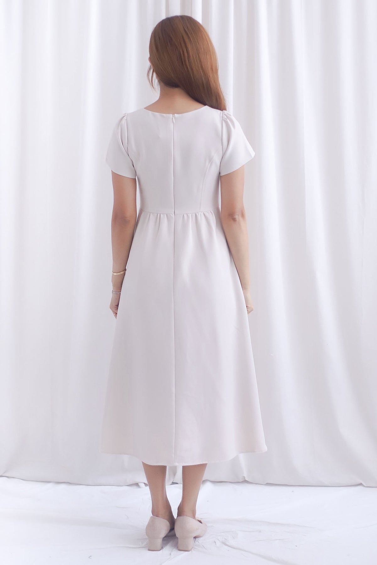 Gabrielle Panel Empire Waist Midi Skater Dress In Cream