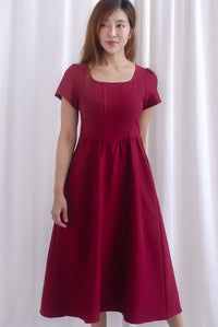 Gabrielle Panel Empire Waist Midi Skater Dress In Wine Red