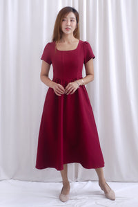 Gabrielle Panel Empire Waist Midi Skater Dress In Wine Red