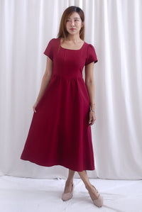 Gabrielle Panel Empire Waist Midi Skater Dress In Wine Red