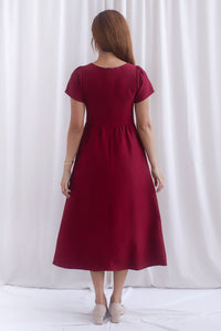 Gabrielle Panel Empire Waist Midi Skater Dress In Wine Red