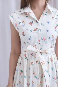 Garden Prints Buttons Down Shirt Dress In Cream