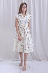 Garden Prints Buttons Down Shirt Dress In Cream