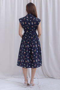 Garden Prints Buttons Down Shirt Dress In Midnight Blue