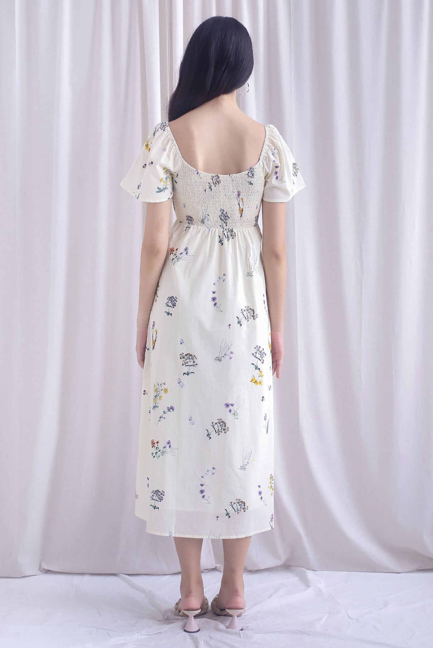 Gemma Scoop Neck Smocked Maxi Dress In Cream Floral