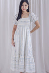 Gianna Smocked Puffy Sleeve Dress In Floral Stripes