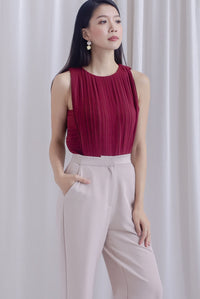 Gioia Pleated Cut In Top In Wine Red