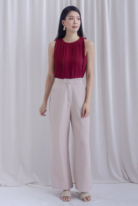 Gioia Pleated Cut In Top In Wine Red