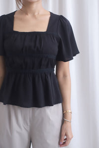 [BY TDC LABEL] Giselle Flutter Sleeve Lattice Top In Black