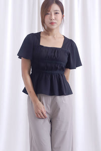 [BY TDC LABEL] Giselle Flutter Sleeve Lattice Top In Black