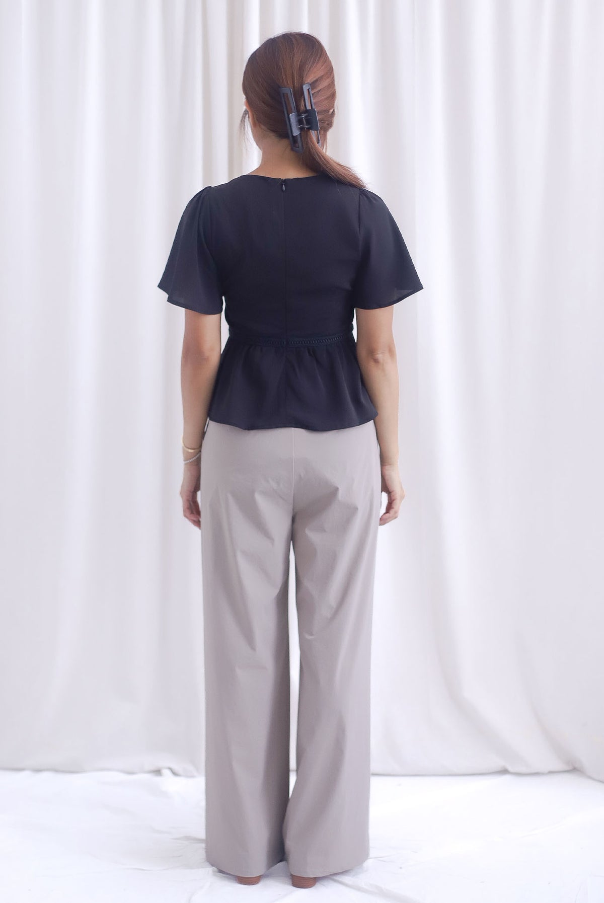 [BY TDC LABEL] Giselle Flutter Sleeve Lattice Top In Black