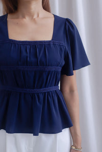 [BY TDC LABEL] Giselle Flutter Sleeve Lattice Top In Navy Blue