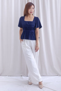 [BY TDC LABEL] Giselle Flutter Sleeve Lattice Top In Navy Blue
