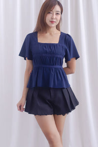 [BY TDC LABEL] Giselle Flutter Sleeve Lattice Top In Navy Blue