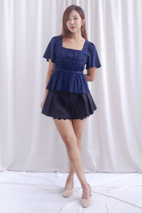 [BY TDC LABEL] Giselle Flutter Sleeve Lattice Top In Navy Blue
