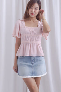 [BY TDC LABEL] Giselle Flutter Sleeve Lattice Top In Pink