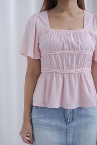 [BY TDC LABEL] Giselle Flutter Sleeve Lattice Top In Pink