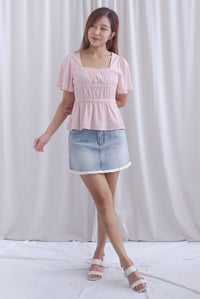 [BY TDC LABEL] Giselle Flutter Sleeve Lattice Top In Pink