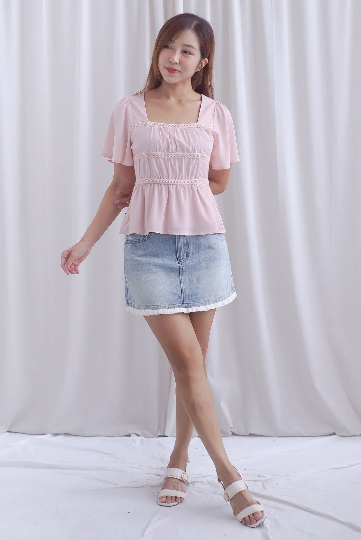 [BY TDC LABEL] Giselle Flutter Sleeve Lattice Top In Pink