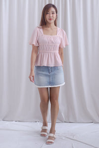 [BY TDC LABEL] Giselle Flutter Sleeve Lattice Top In Pink