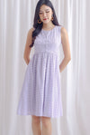 Gracie Eyelet Bustier Buttons Dress In Lilac