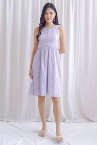 Gracie Eyelet Bustier Buttons Dress In Lilac