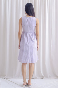 Gracie Eyelet Bustier Buttons Dress In Lilac