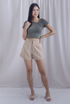 Greta Wave Waist Shorts In Khaki