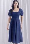 Grizelle Puffy Sleeve Lace Maxi Dress In Navy Blue