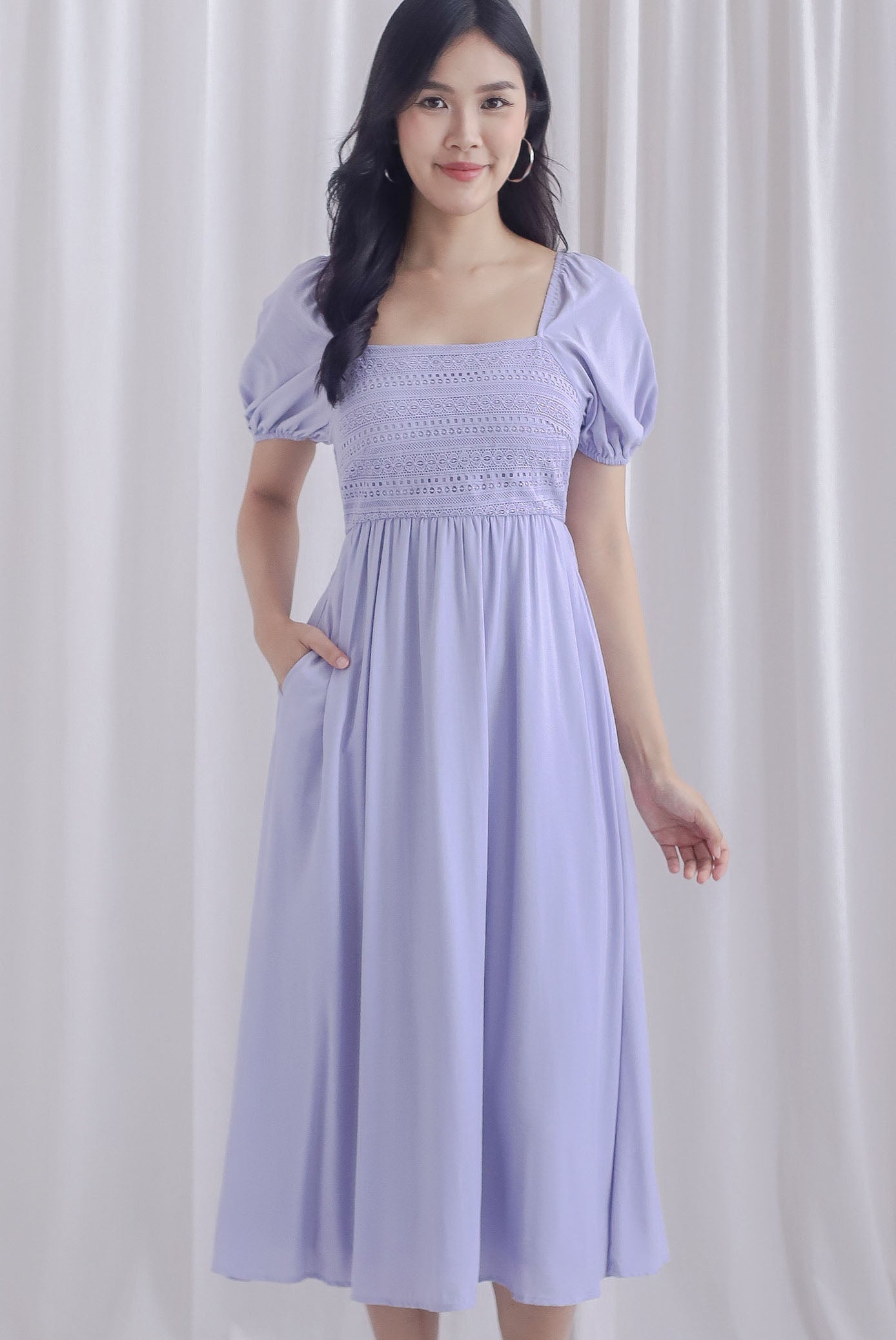 Grizelle Puffy Sleeve Lace Maxi Dress In Periwinkle