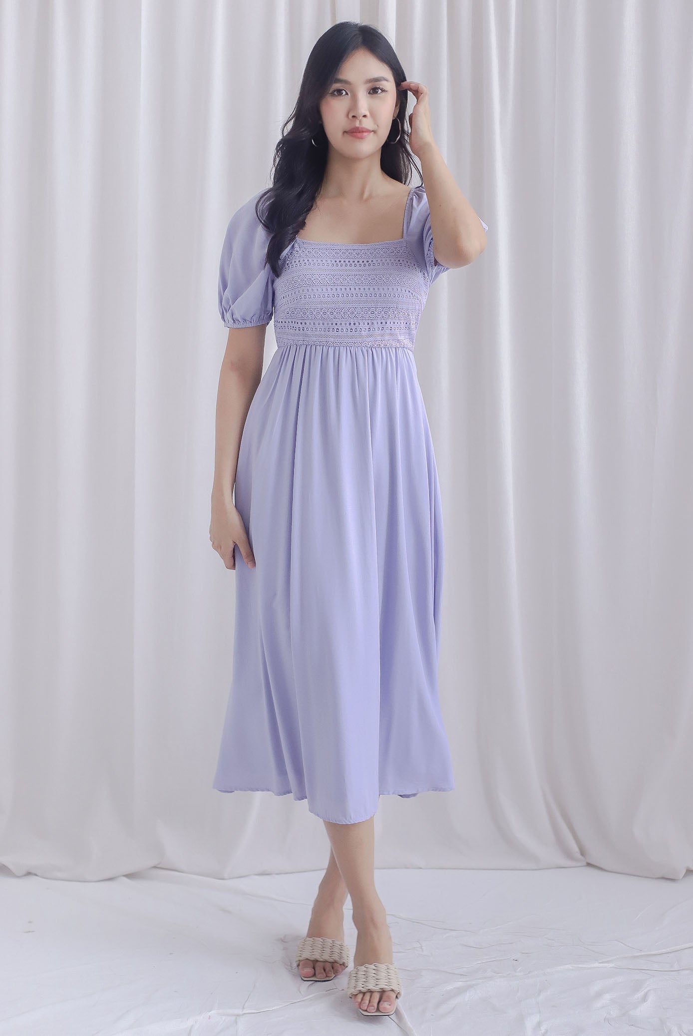 Grizelle Puffy Sleeve Lace Maxi Dress In Periwinkle