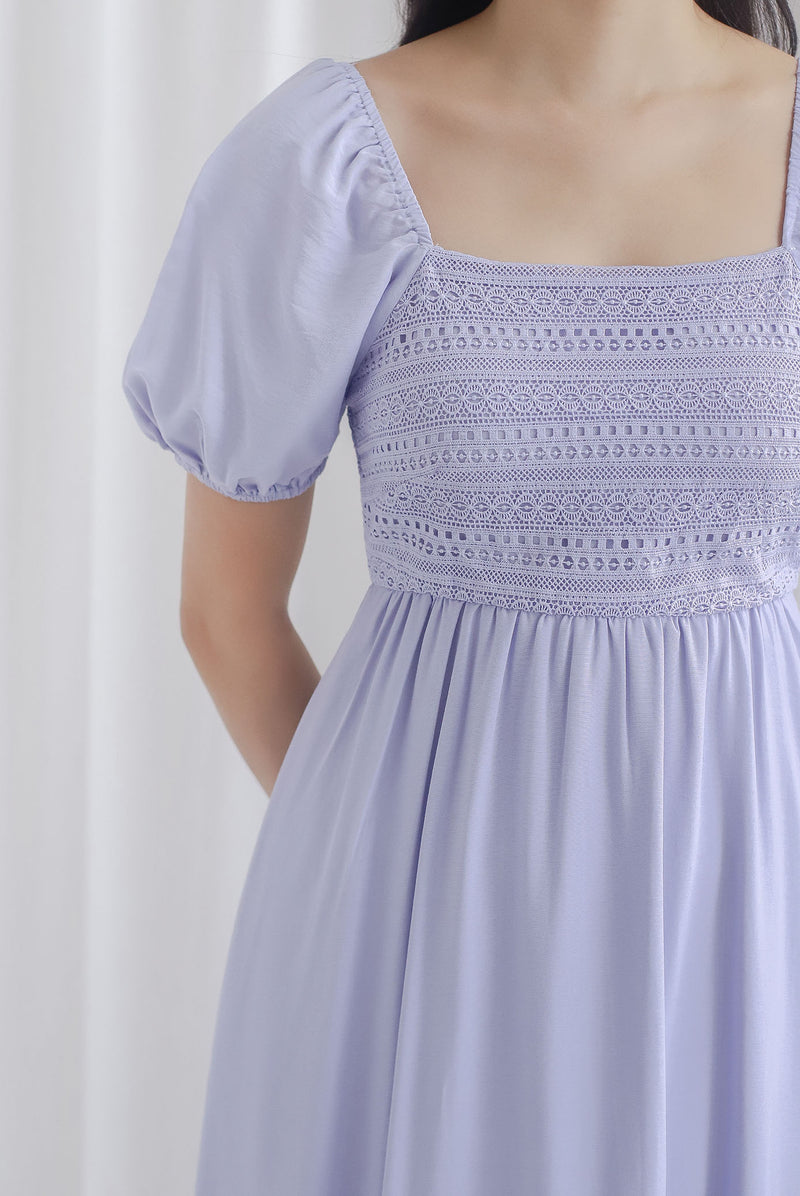 Grizelle Puffy Sleeve Lace Maxi Dress In Periwinkle