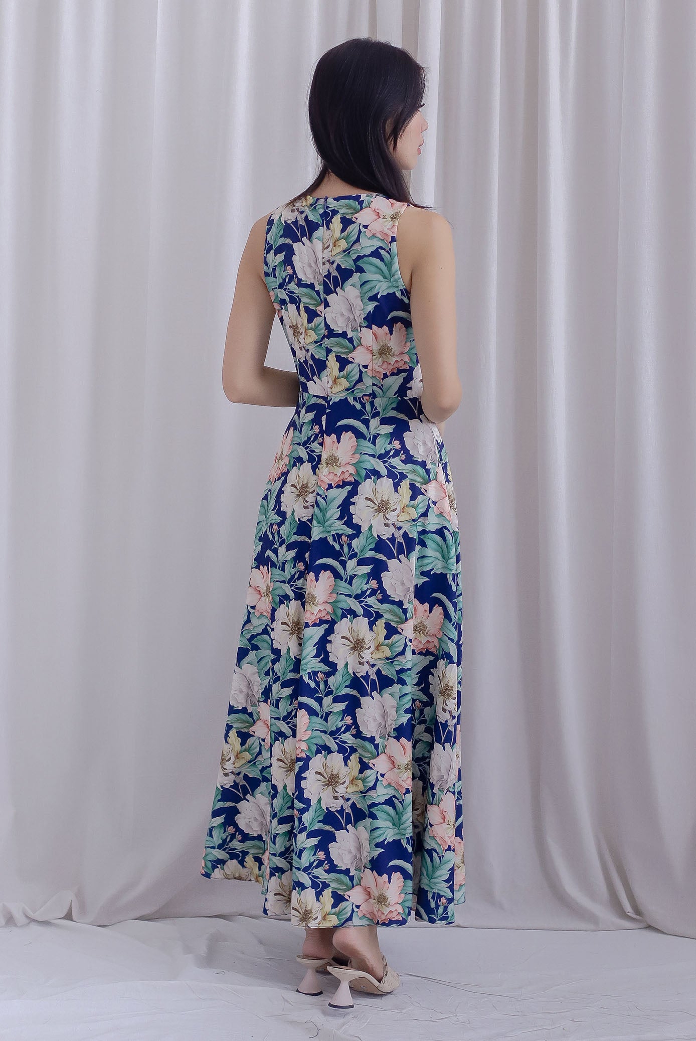 Haley Overlap Floral Maxi Romper Dress In Navy Blue