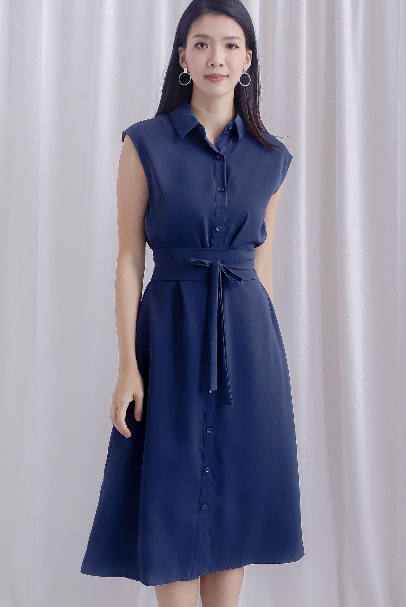 Hande Obi Belt Shirt Dress In Navy Blue - Size XS Hande Obi Belt Shirt Dress In Navy Blue - Size XS