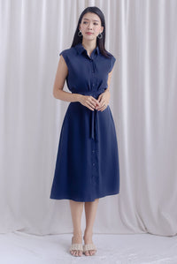 Hande Obi Belt Shirt Dress In Navy Blue