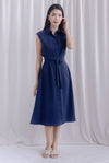 Hande Obi Belt Shirt Dress In Navy Blue