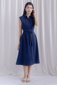 Hande Obi Belt Shirt Dress In Navy Blue