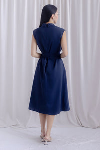 Hande Obi Belt Shirt Dress In Navy Blue